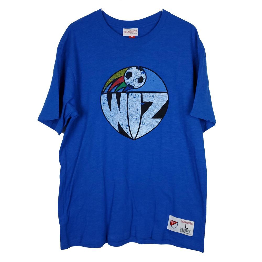 KC Wiz Mitchell & Ness MLS L Large Shirt Distressed Logo Royal Blue NWT